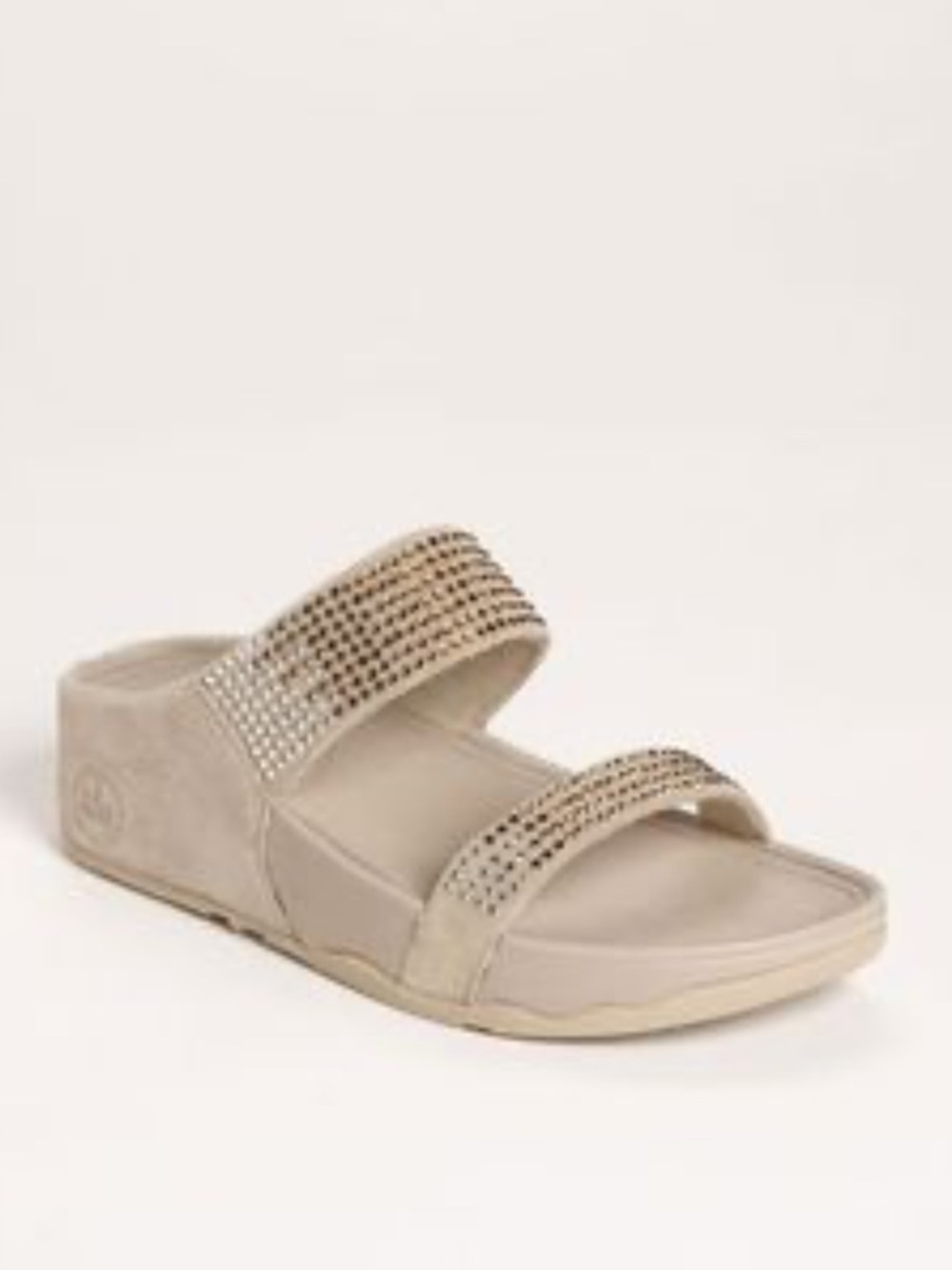 Fitflop Champagne Gold Rhinestone Double-Strap Slide Sandals